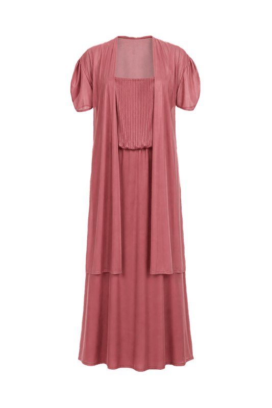 1980s Dusty Rose Pink Polyester Dress - Front View
