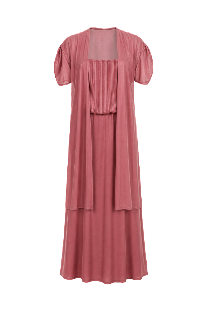 1980s Dusty Rose Pink Polyester Dress - Front View