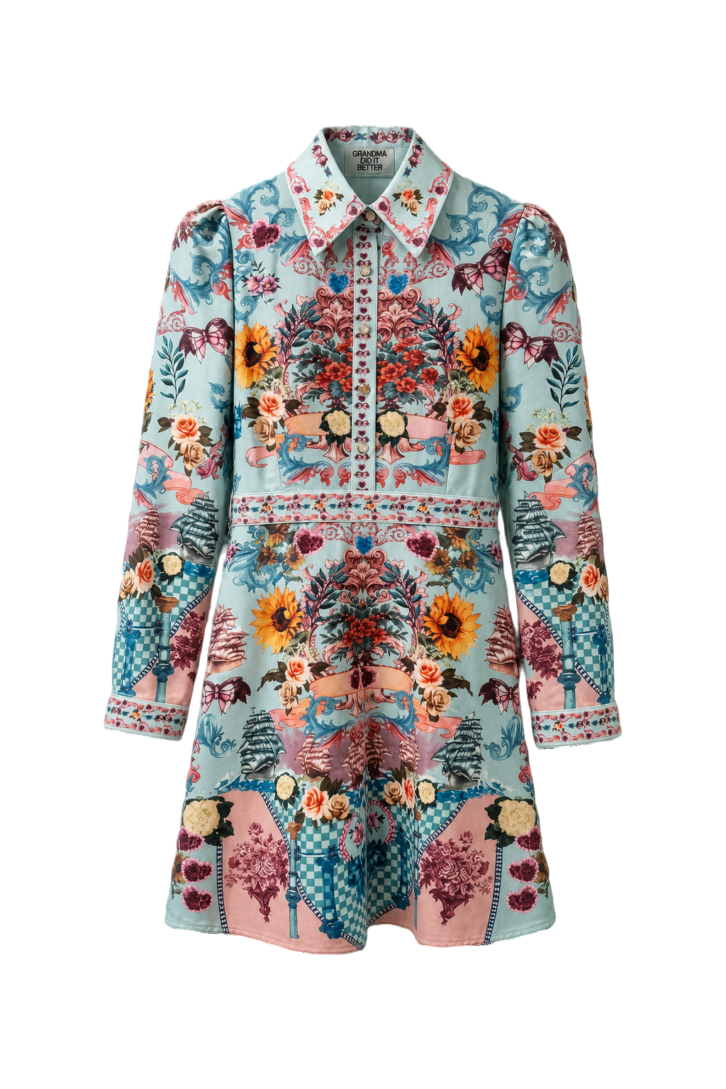 1980s Light Blue Cotton Mini Dress - Front View
