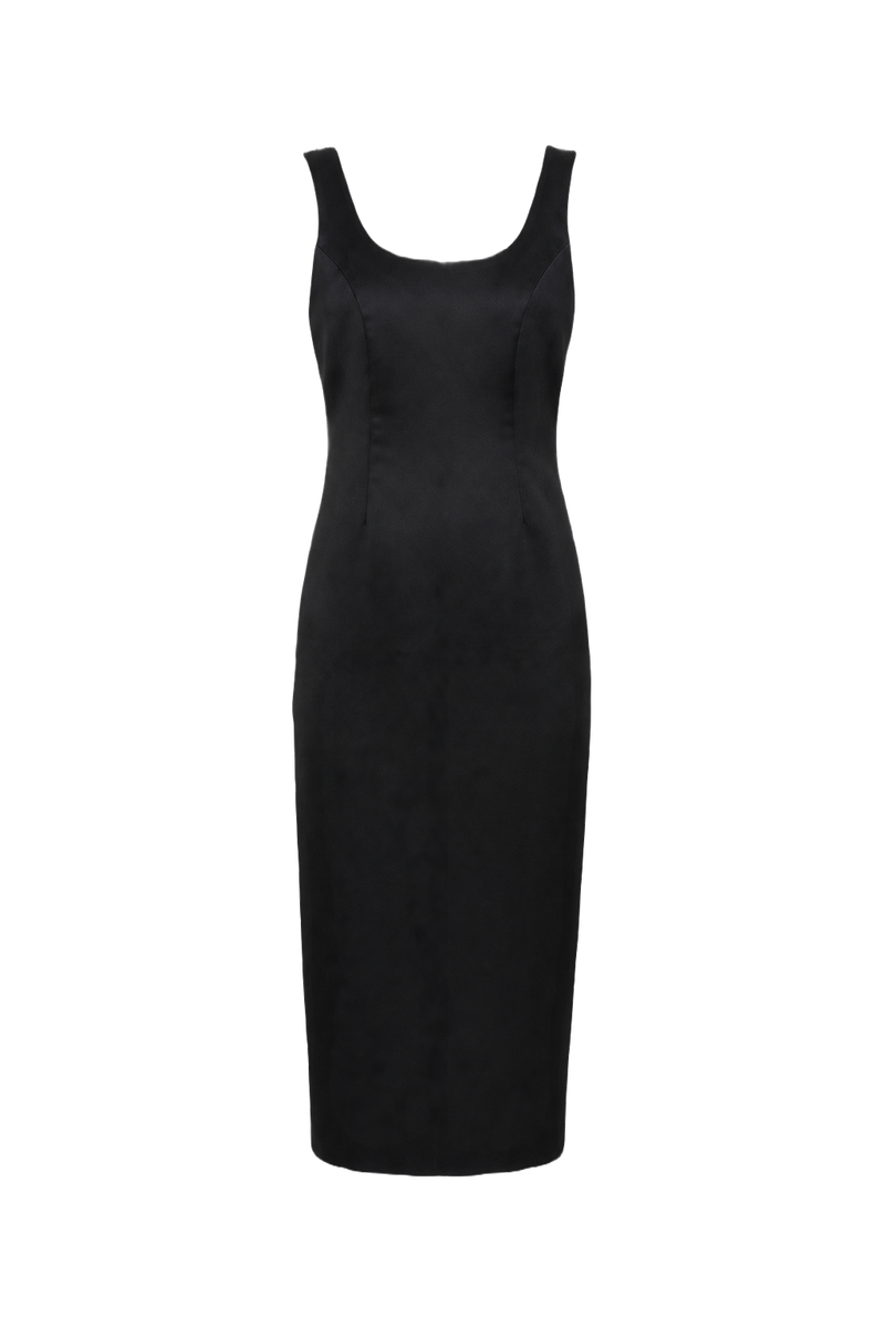 1990s Black Polyester Dress - Front View