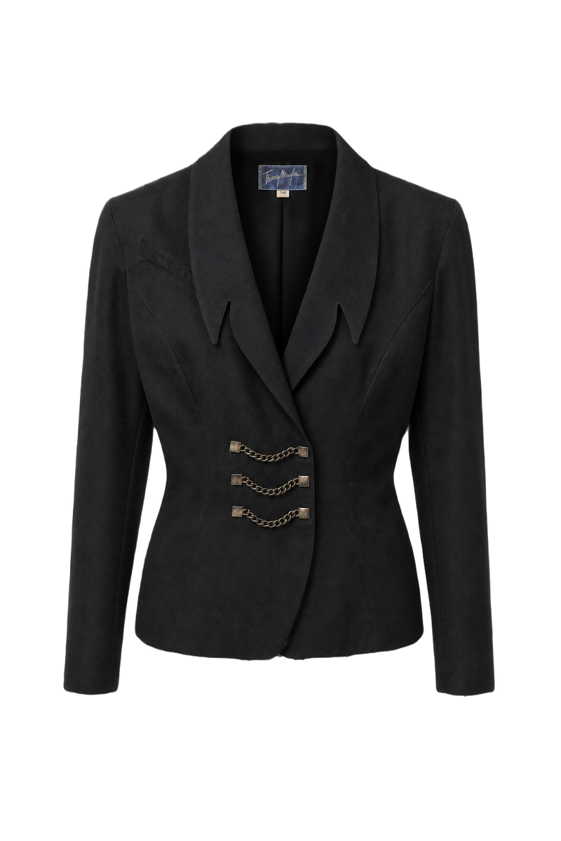 1980s Black Wool Blend Jacket - Front View
