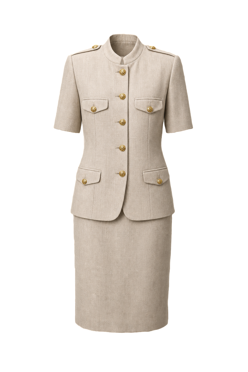 1980s Cream Wool Blend Skirt Suit - Front View