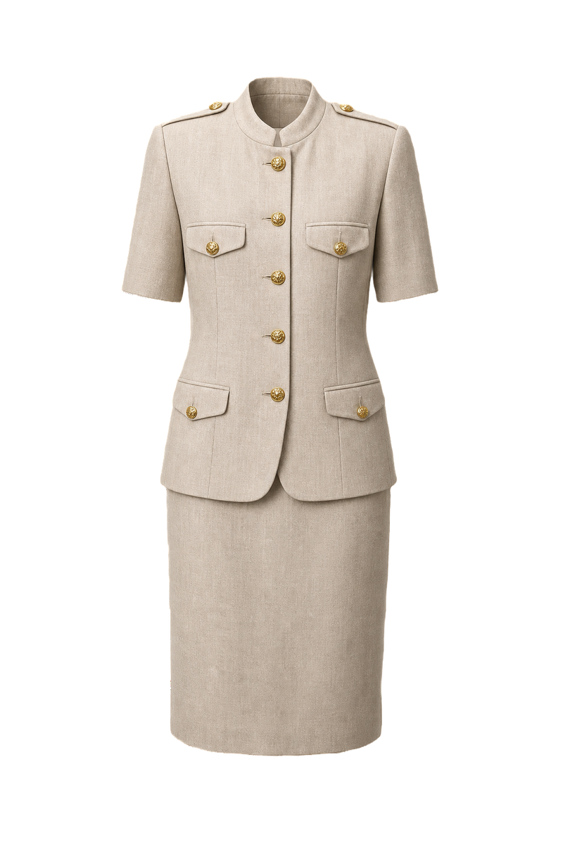 1980s Cream Wool Blend Skirt Suit - Front View