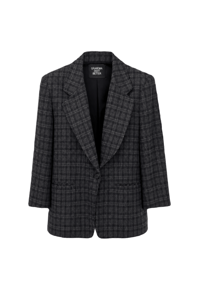 1980s Dark Grey Wool Blend Blazer - Front View