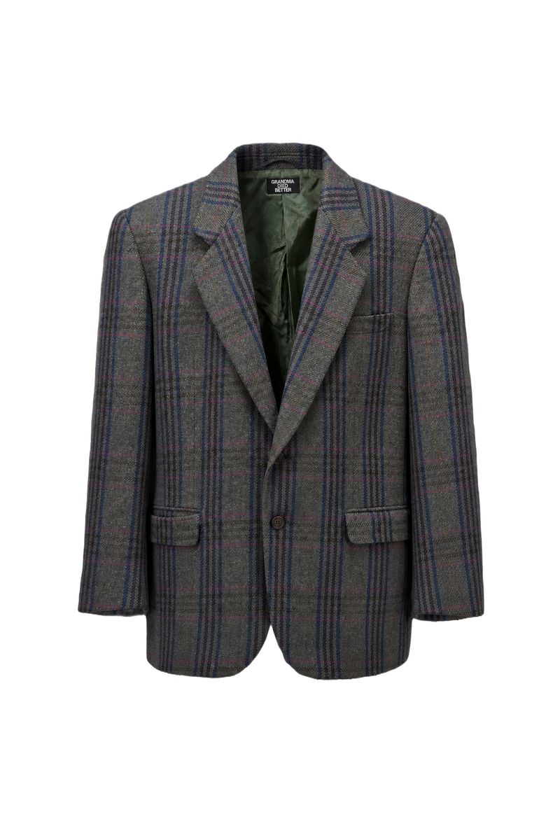 1980s Grey Wool Blend Blazer - Front View