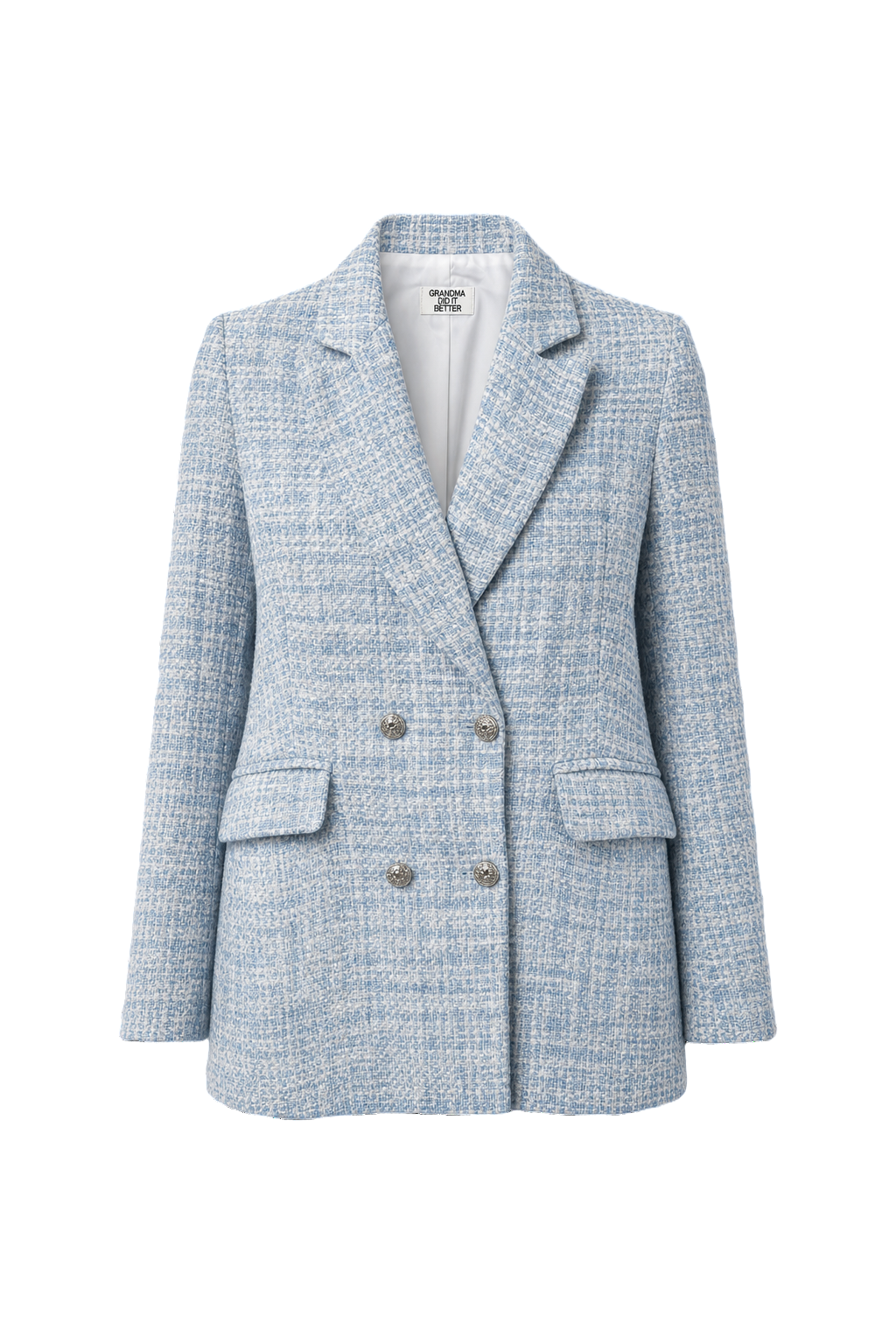 1990s Light Blue Wool Blend Blazer - Front View