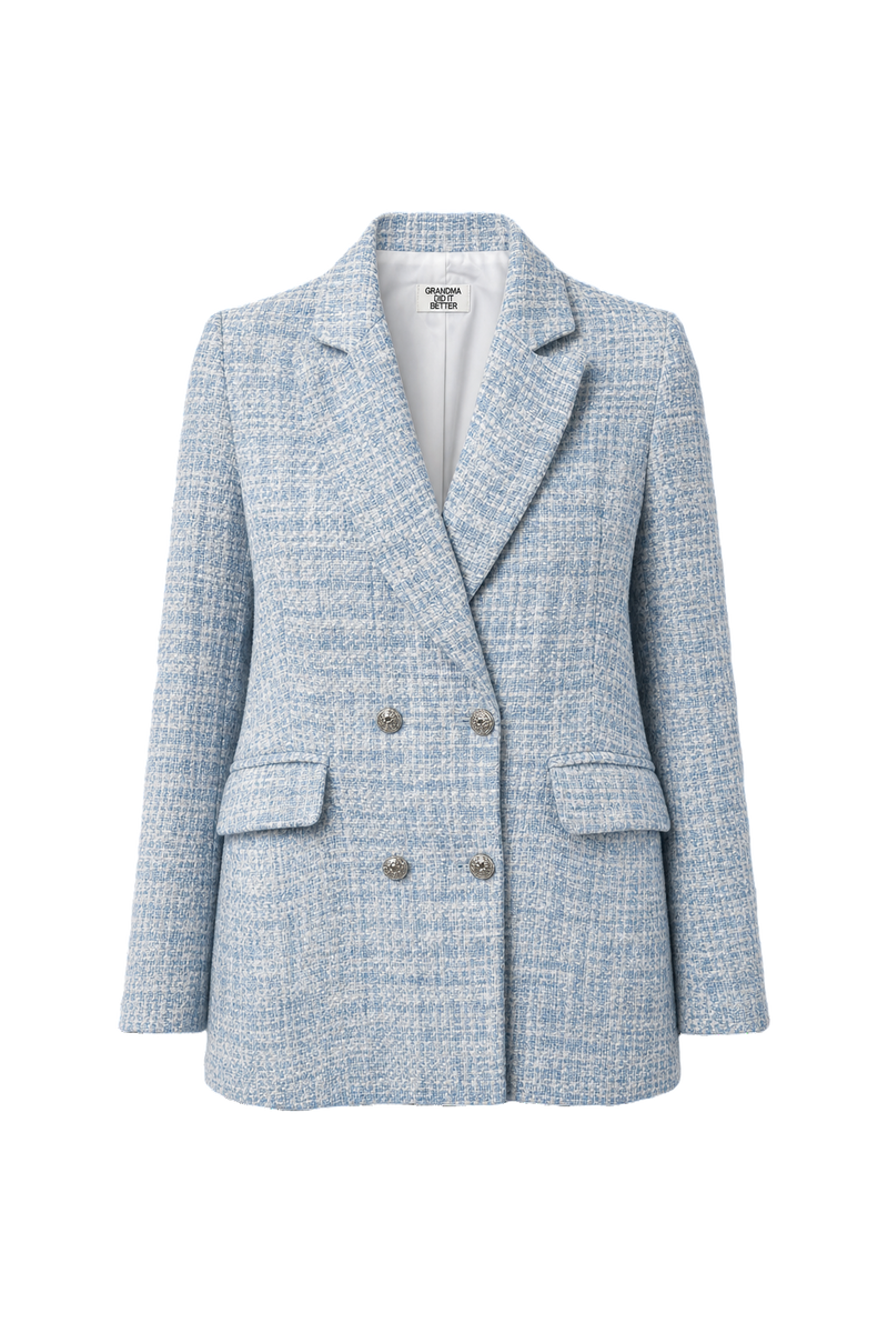 1990s Light Blue Wool Blend Blazer - Front View