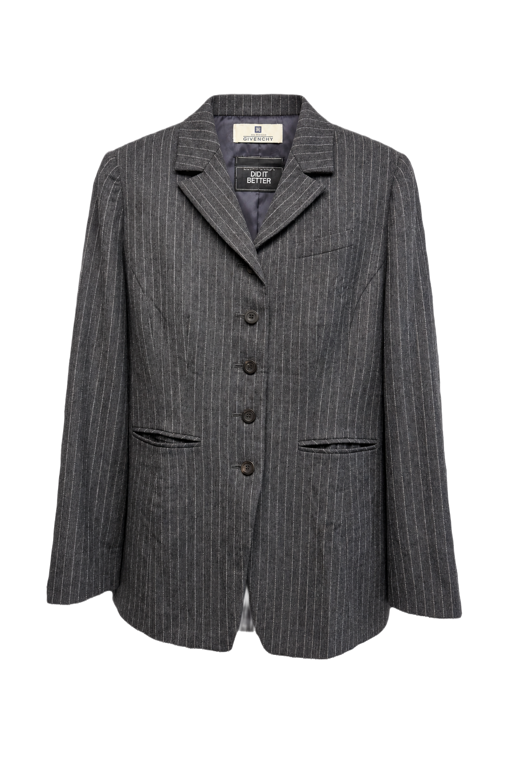 1970s Charcoal Grey Wool Blend Blazer - Front View