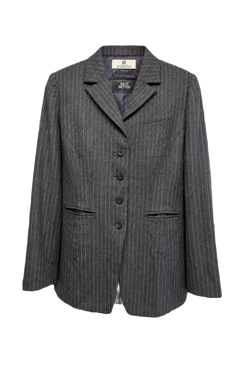 1970s Charcoal Grey Wool Blend Blazer - Front View