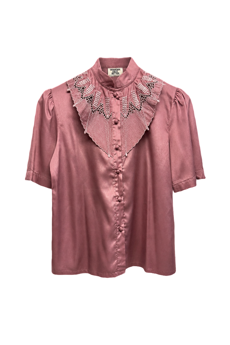 1980s Dusty Rose Pink Polyester Blend Blouse - Front View