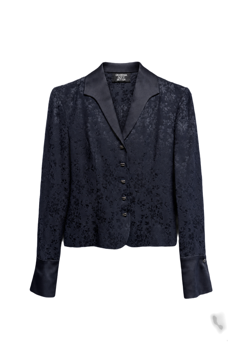 1990s Navy Blue Polyester Blend Blazer - Front View