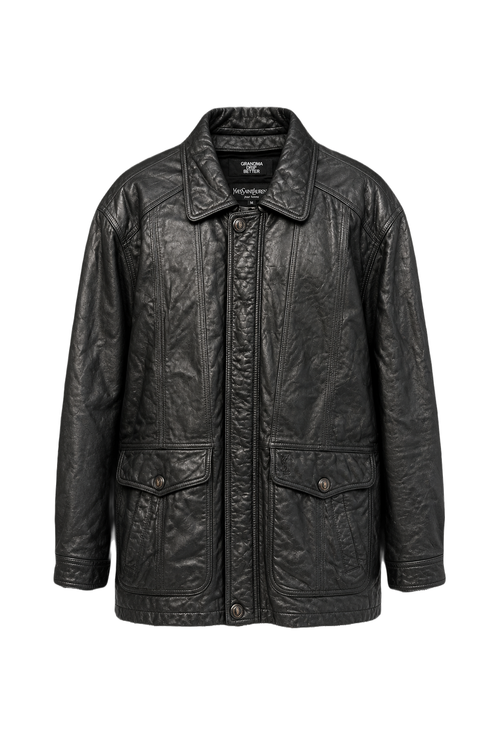 1980s Black Leather Leather Jacket - Front View