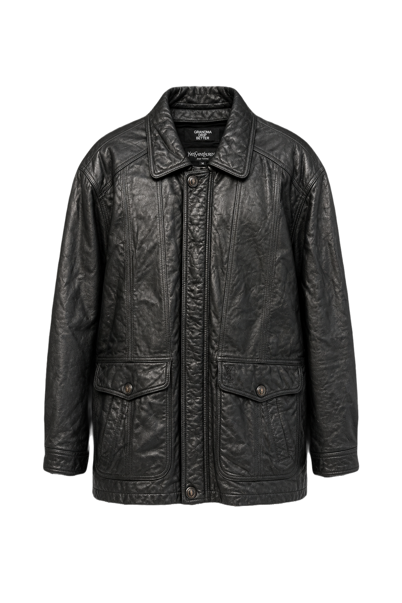 1980s Black Leather Leather Jacket - Front View