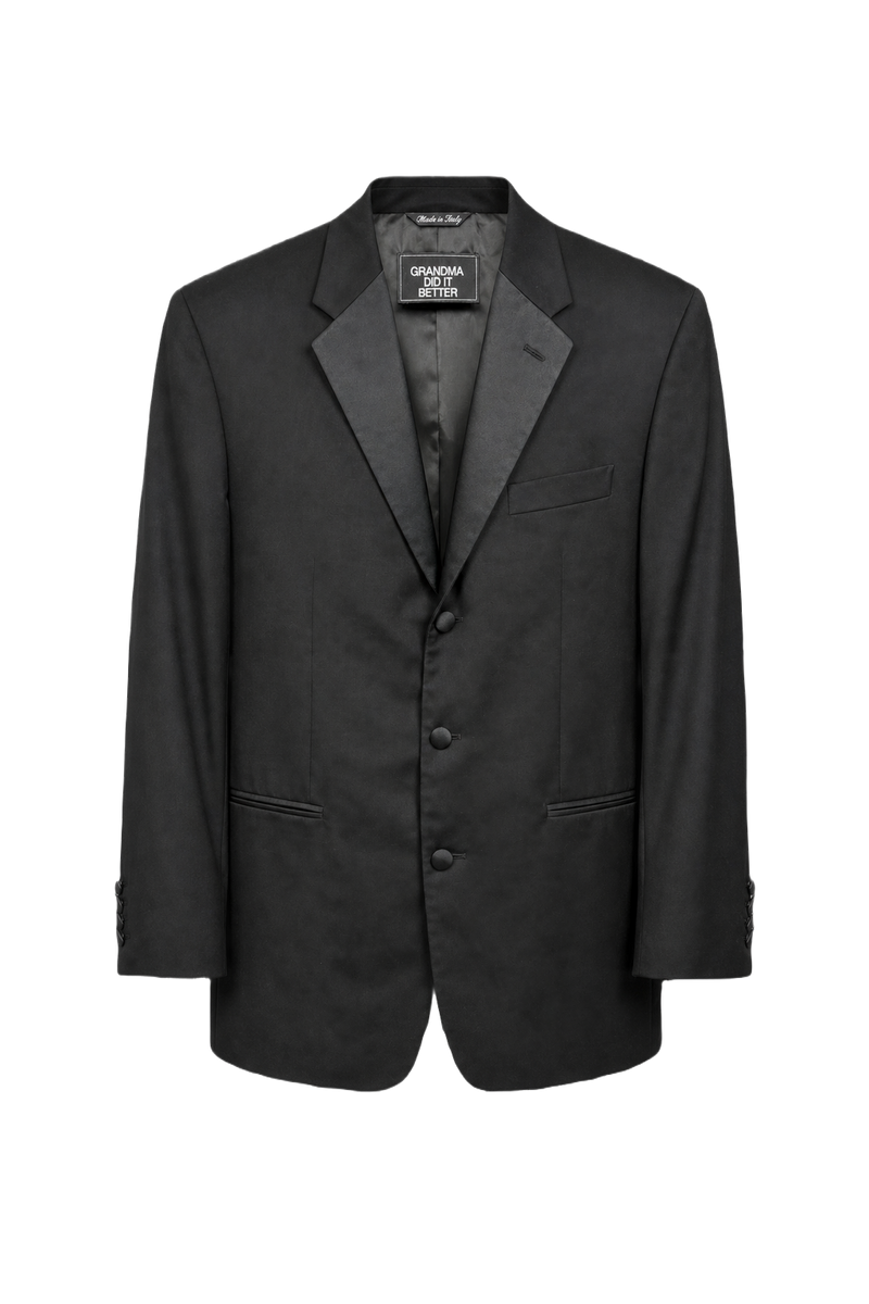 1980s Black Wool Blend Blazer - Front View