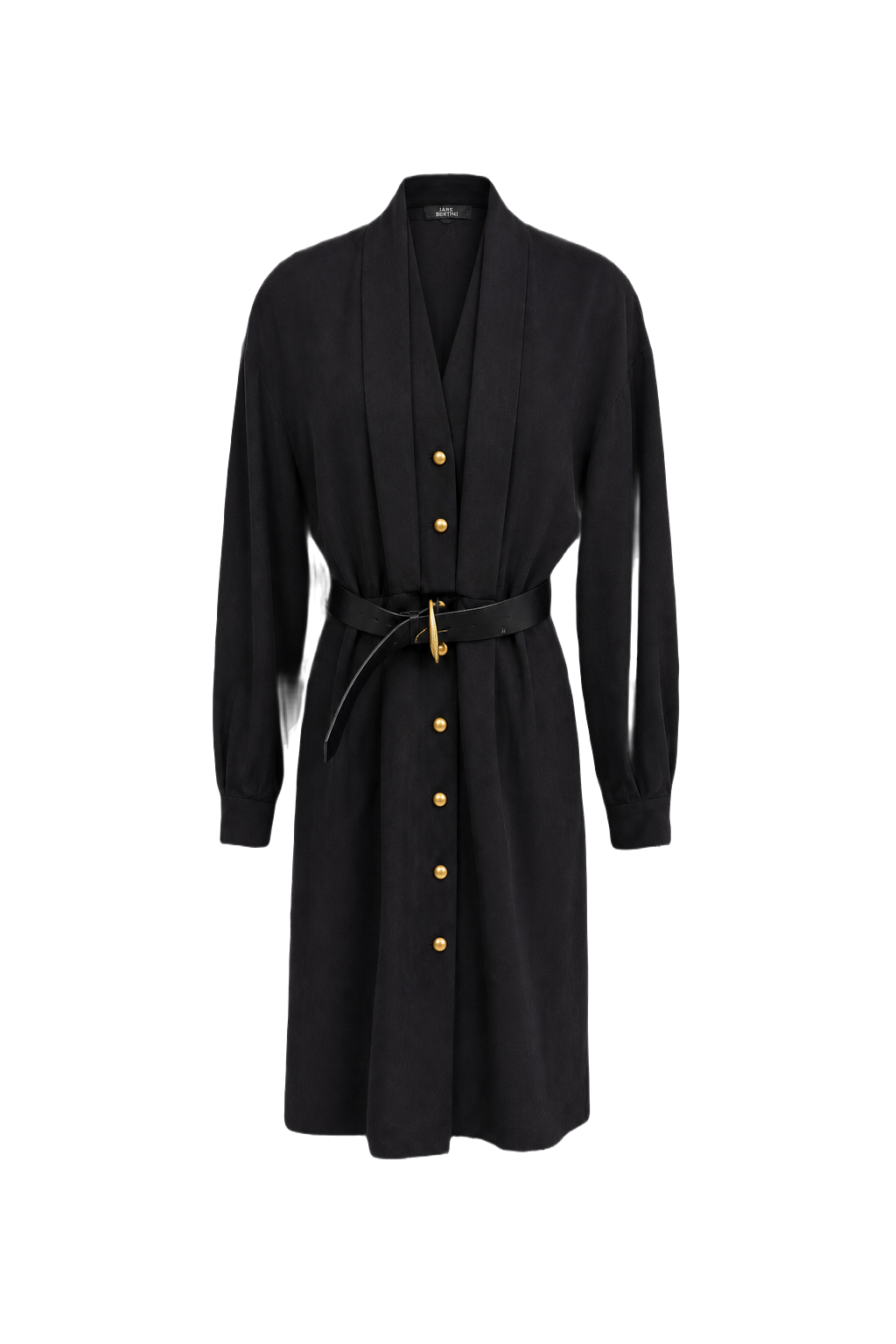 1980s Black Polyester Dress - Front View