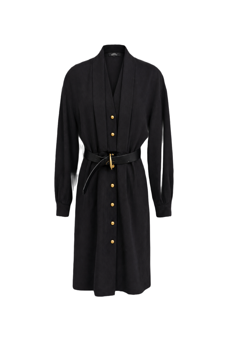 1980s Black Polyester Dress - Front View