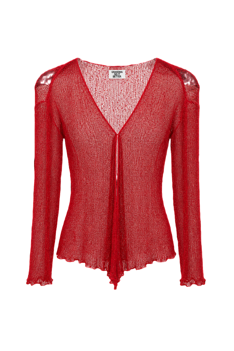 1980s Red Nylon Cardigan - Front View