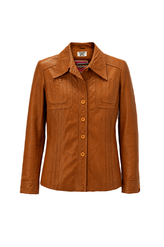 1970s Cognac Orange Leather Jacket - Front View