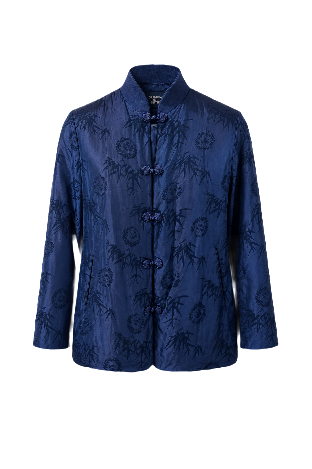 1970s Deep Blue Silk Jacket - Front View