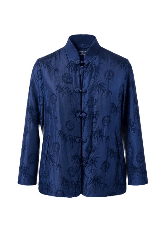 1970s Deep Blue Silk Jacket - Front View