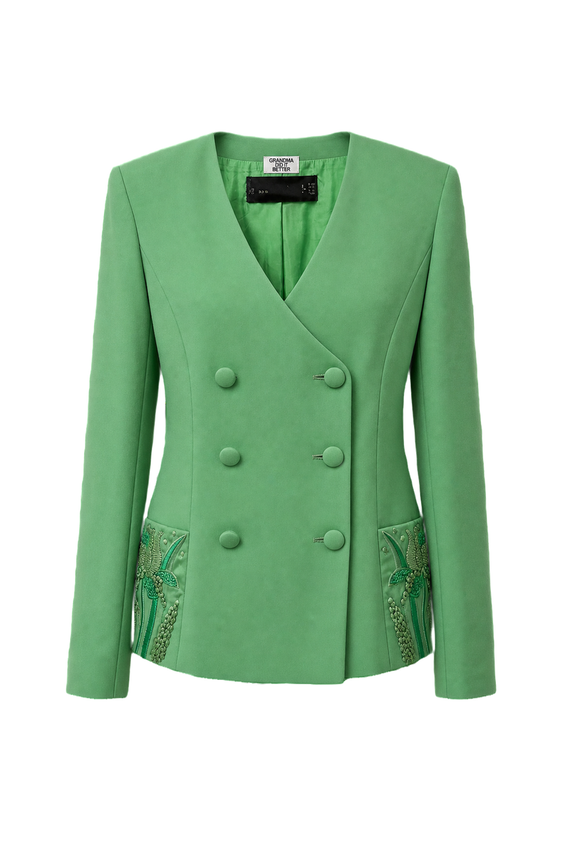 1980s Mint Green Polyester Blazer - Front View