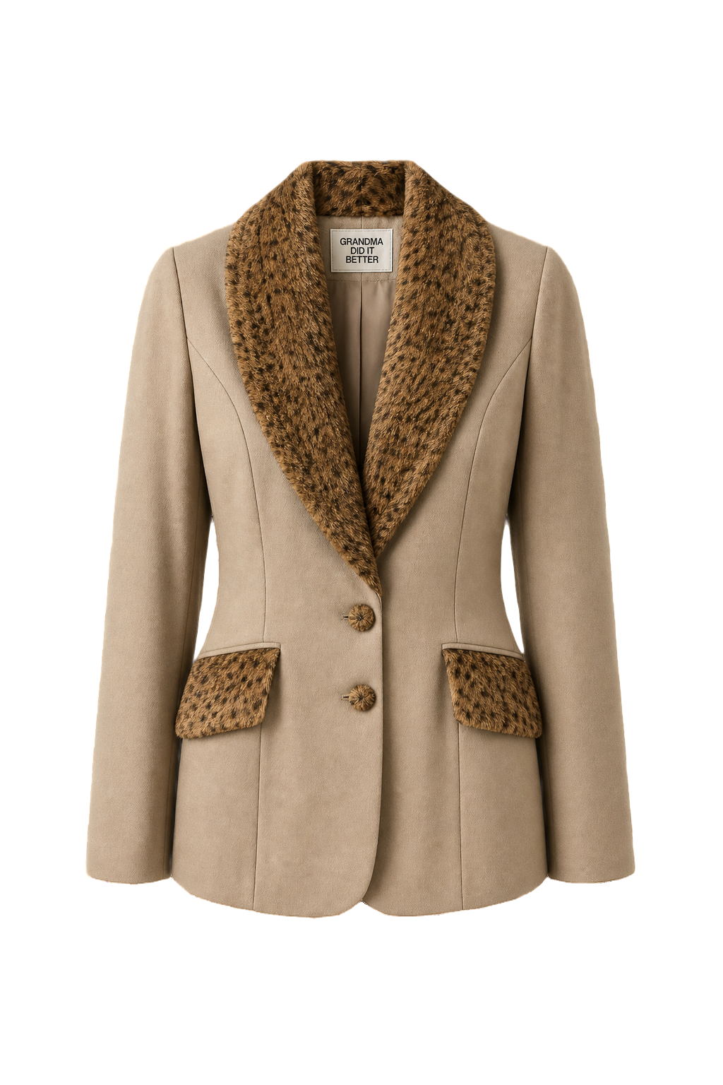 1980s Beige Wool Blend Jacket - Front View