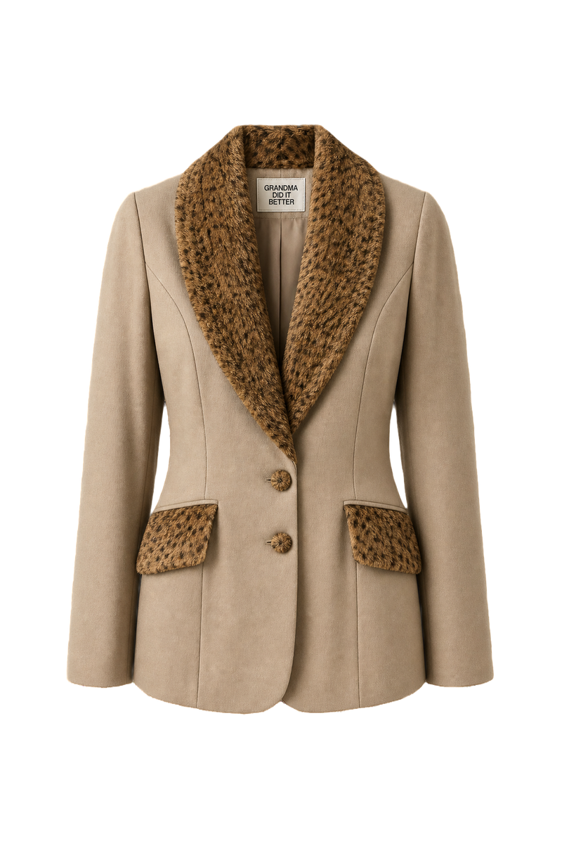 1980s Beige Wool Blend Jacket - Front View