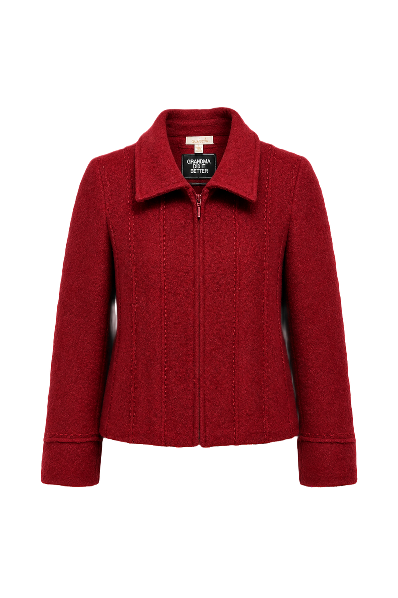 1980s Deep Burgundy Wool Blend Jacket - Front View