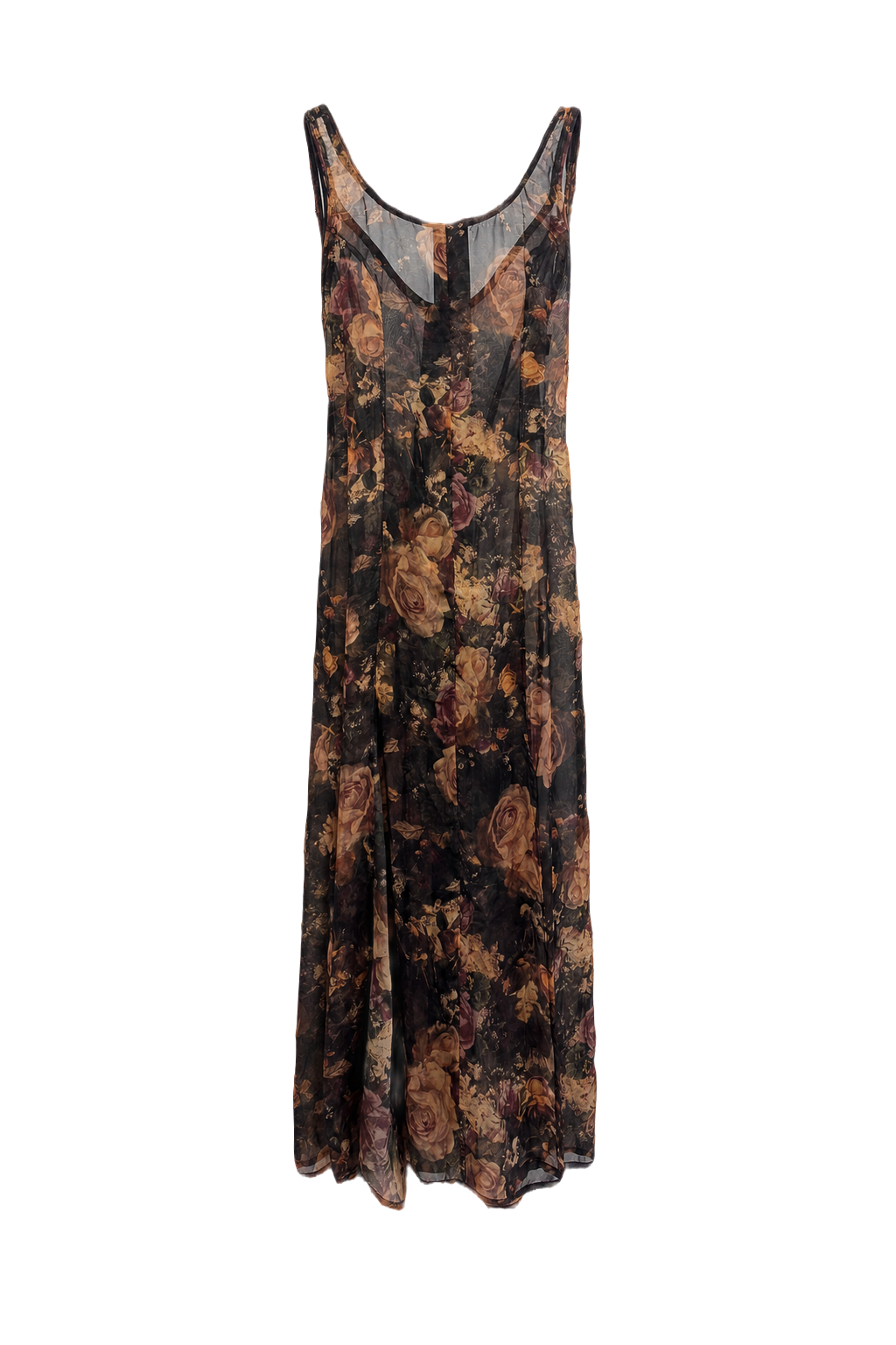 1990s Dark Floral Polyester Maxi Dress - Front View