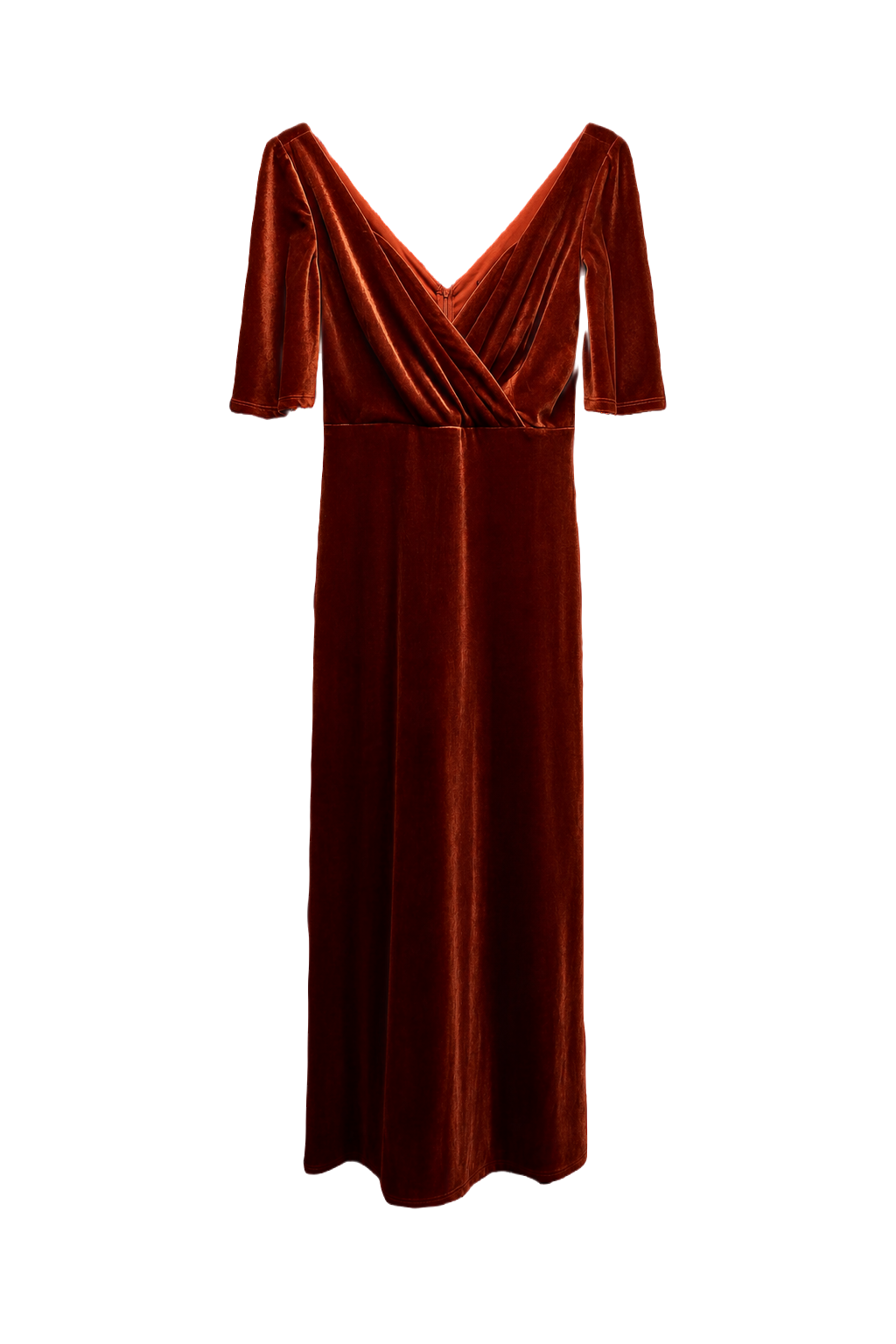 1980s Rust Velvet Maxi Dress - Front View
