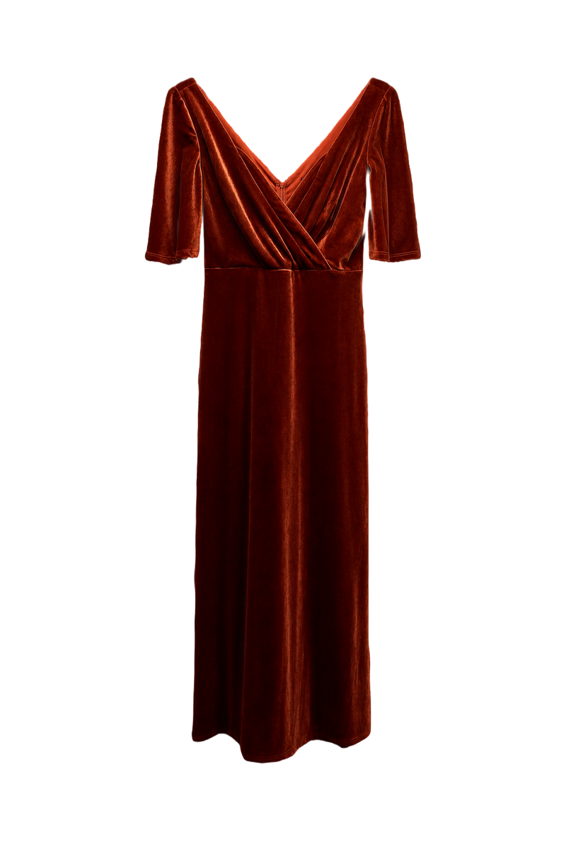 1980s Rust Velvet Maxi Dress - Front View