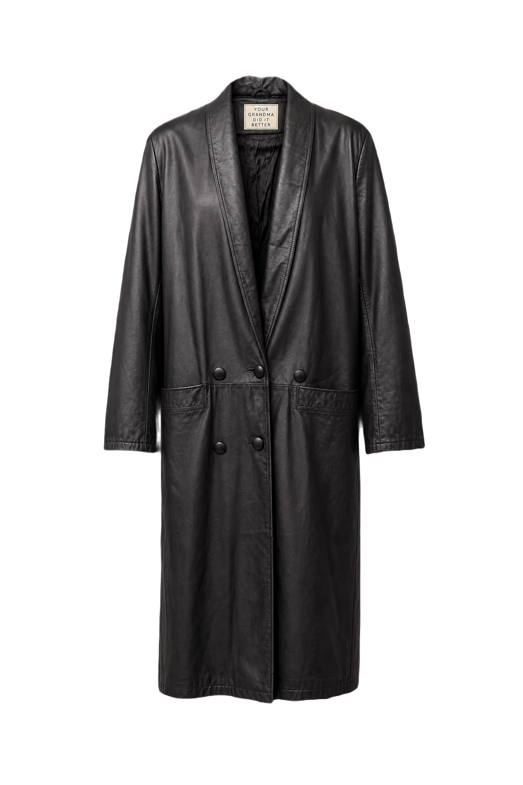 1980s Black Leather Coat - Front View
