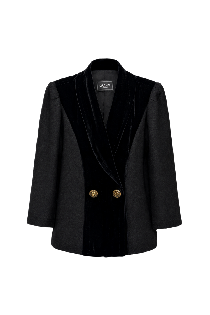 1960s Black Polyester Blazer - Front View