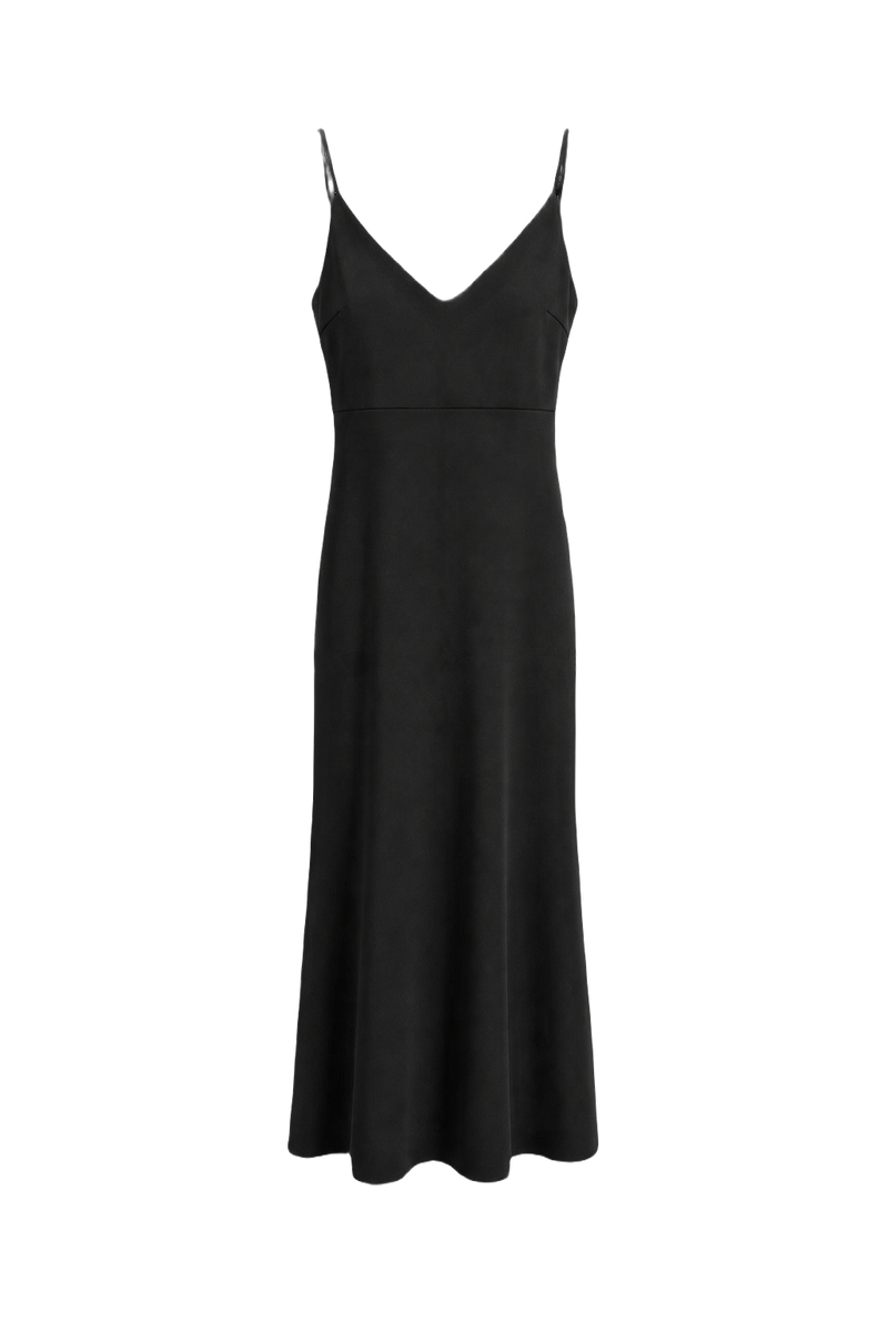 1990s Black Polyester Maxi Dress - Front View