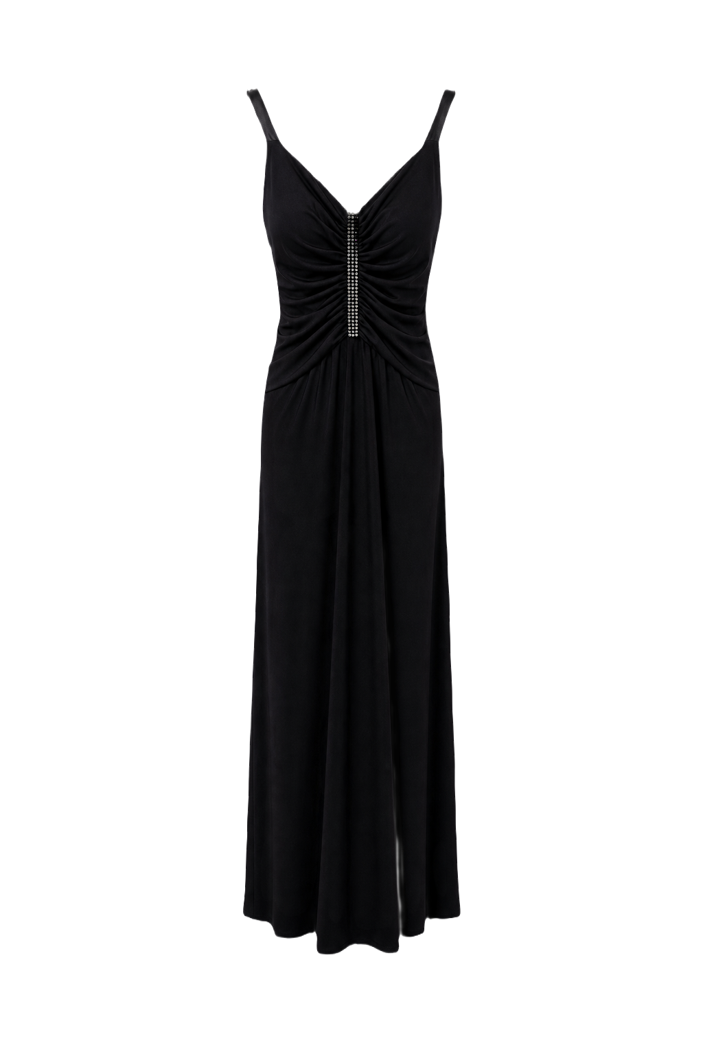 1980s Black Polyester Maxi Dress - Front View