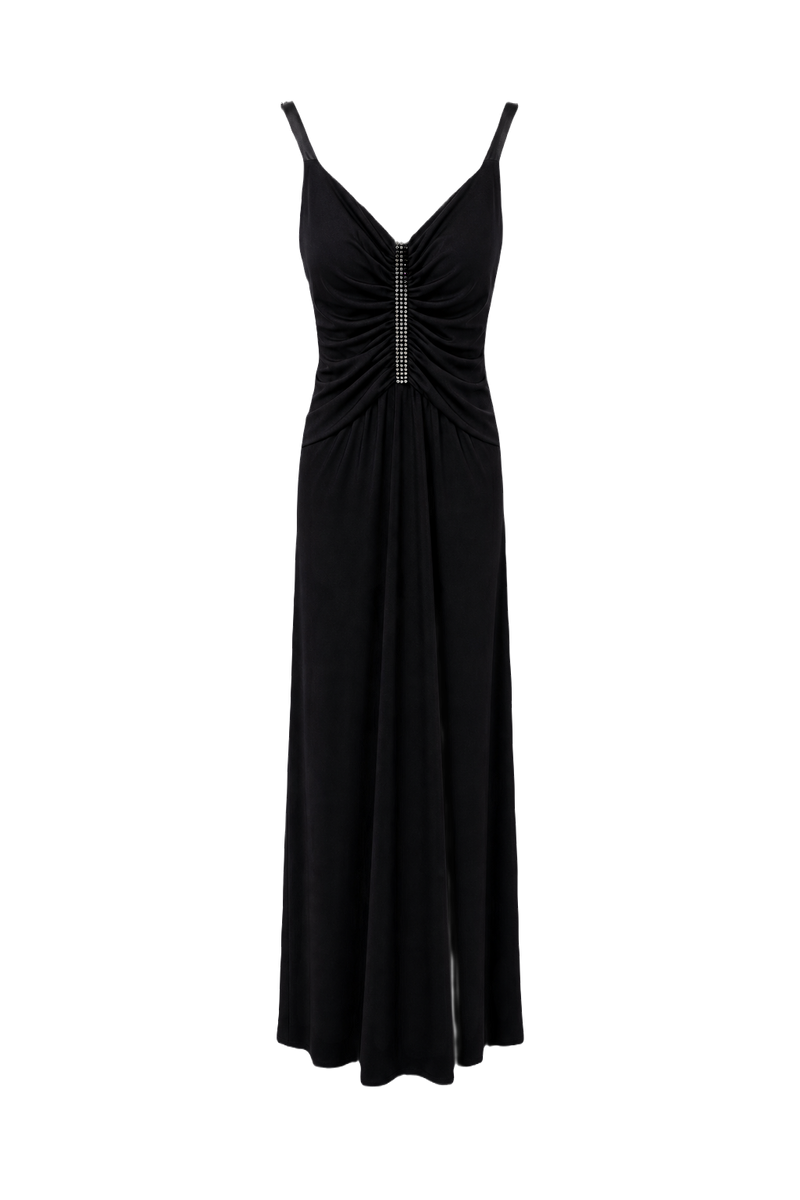 1980s Black Polyester Maxi Dress - Front View