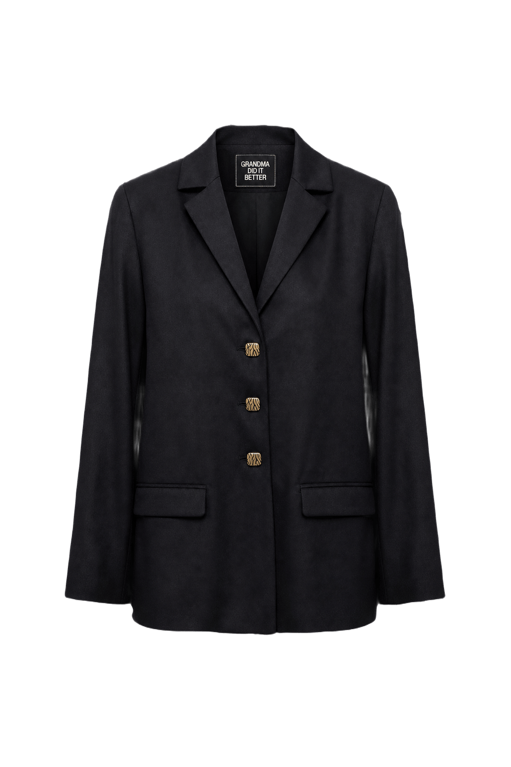 1990s Black Wool Blend Blazer - Front View