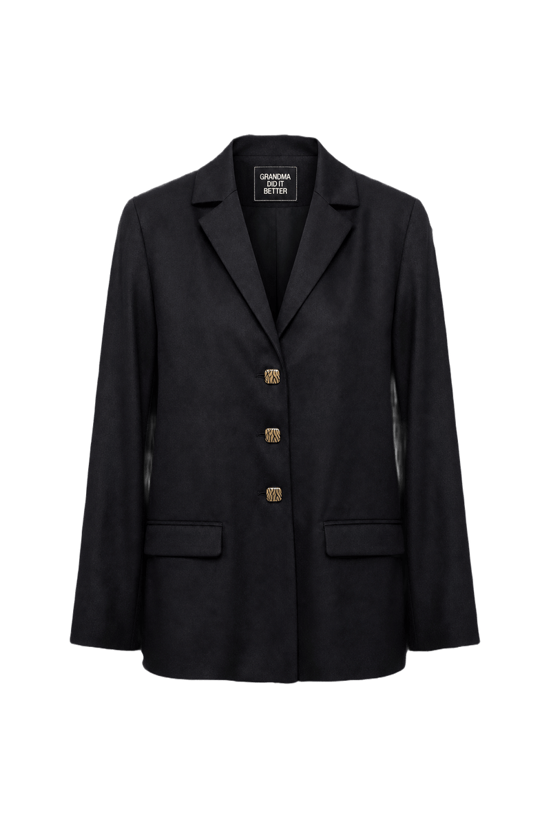 1990s Black Wool Blend Blazer - Front View