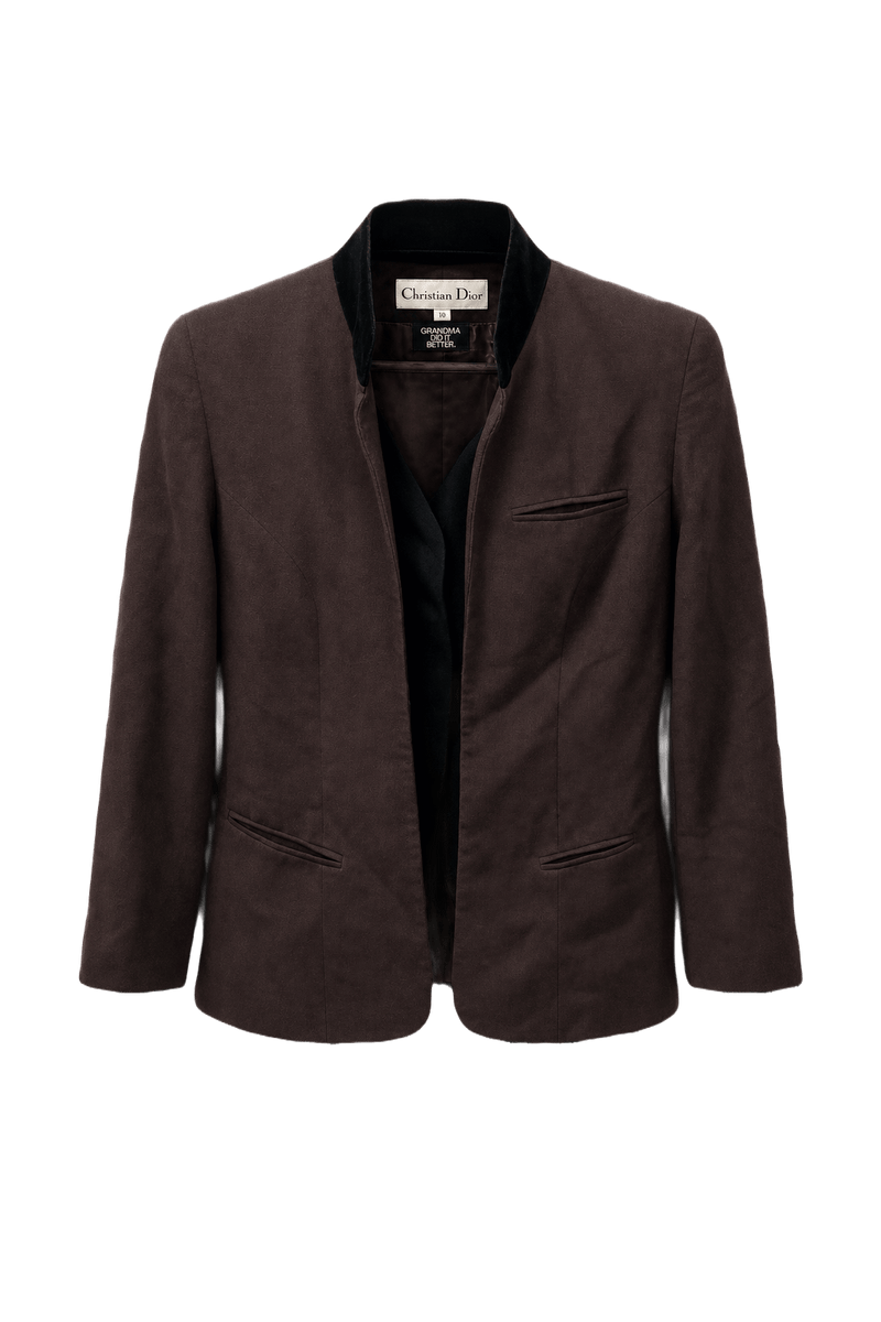 1980s Dark Brown Wool Blend Blazer - Front View