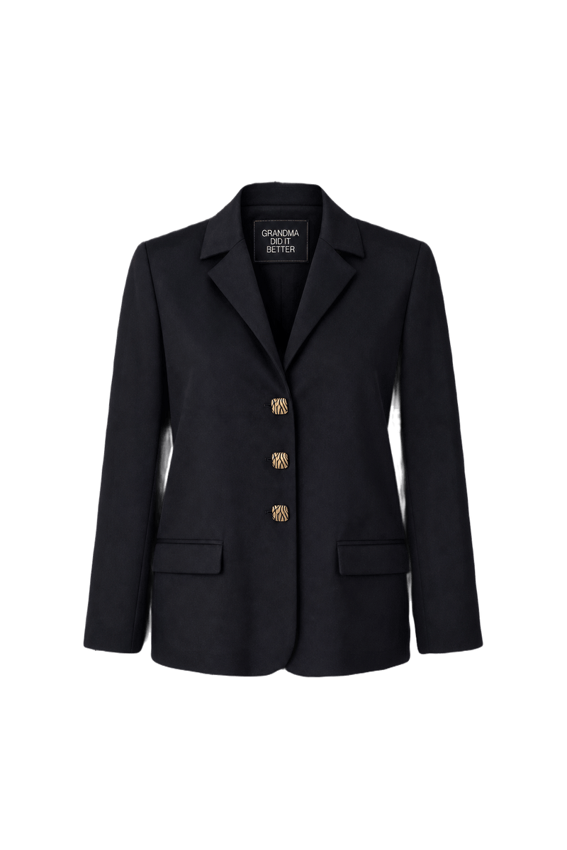 1990s Black Wool Blend Blazer - Front View