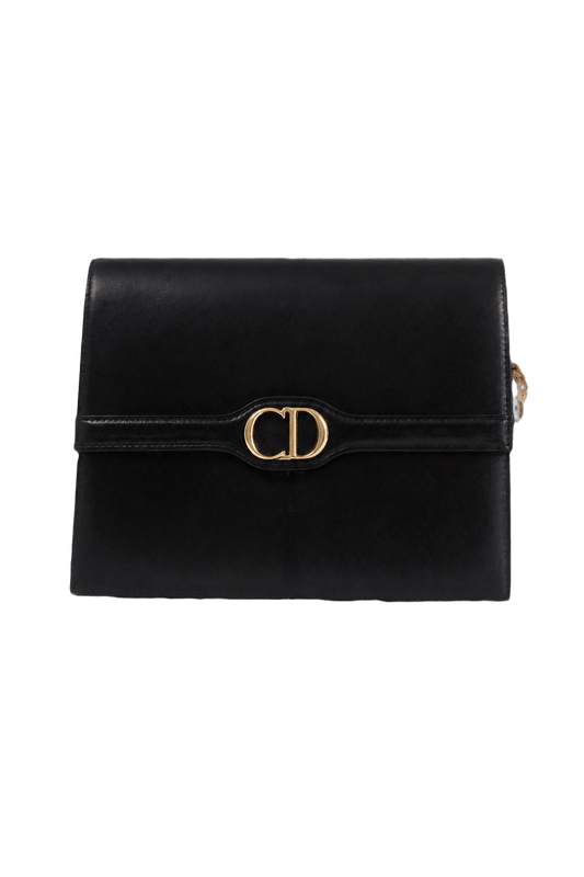 1980s Black Leather Handbag - Front View