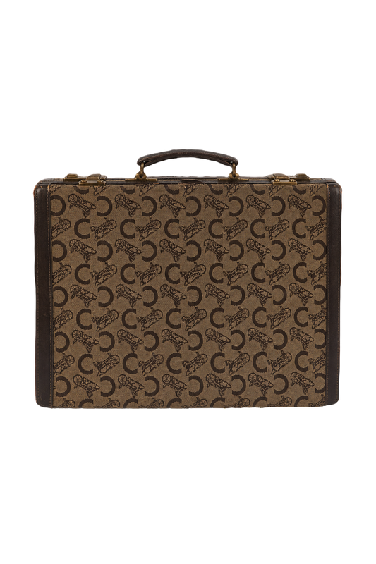 1980s Brown Canvas Briefcase - Front View