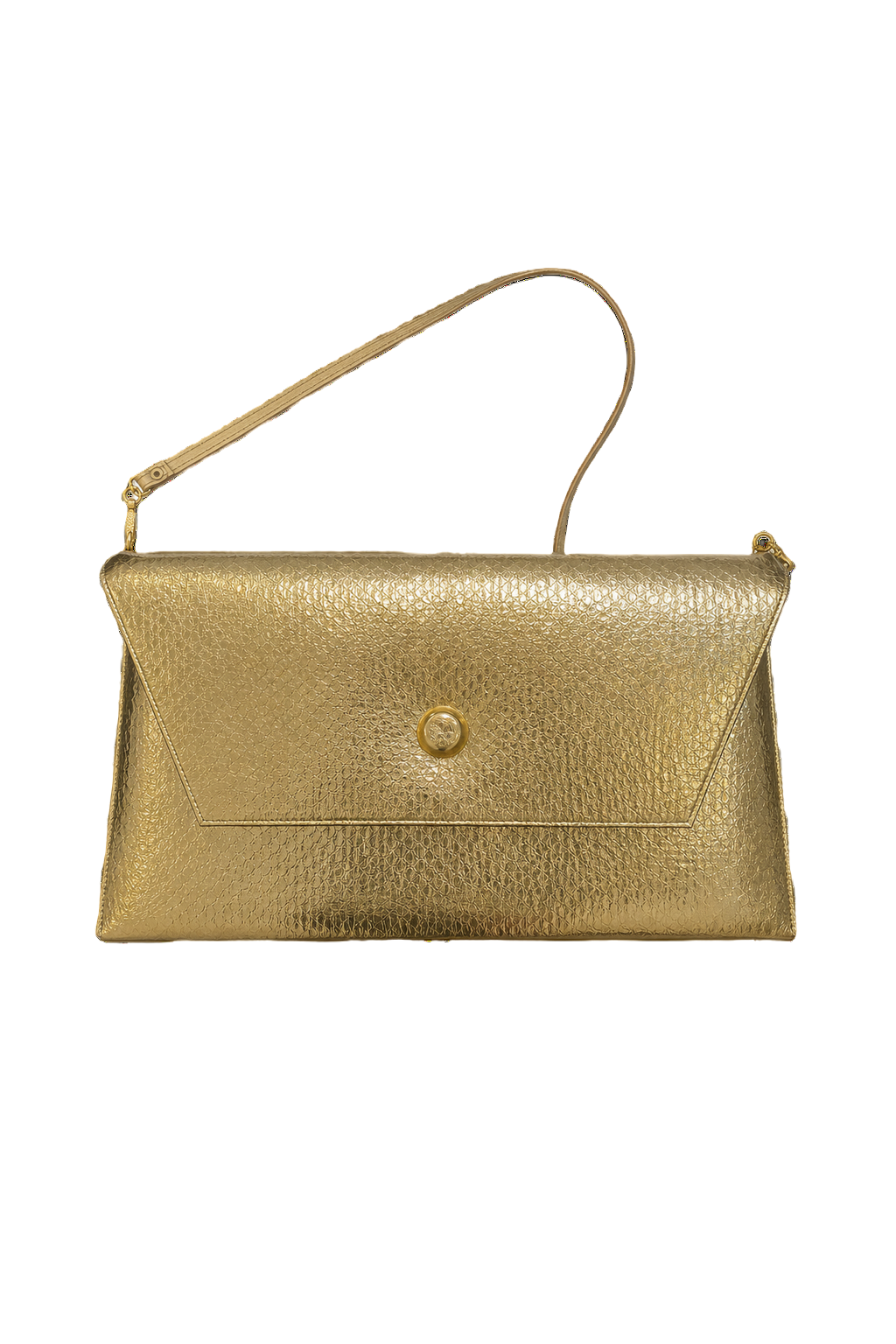 1980s Metallic Gold Leather Clutch Bag - Front View