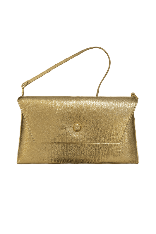 1980s Metallic Gold Leather Clutch Bag - Front View