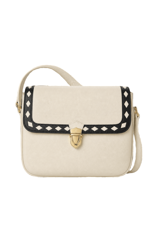 1980s Cream White Leather Bag - Front View