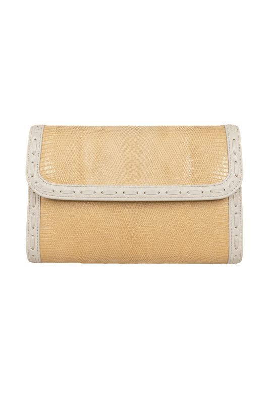 1980s Beige Canvas Clutch - Front View