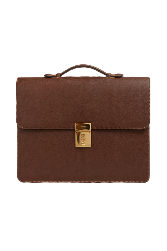 1980s Brown Leather Briefcase - Front View