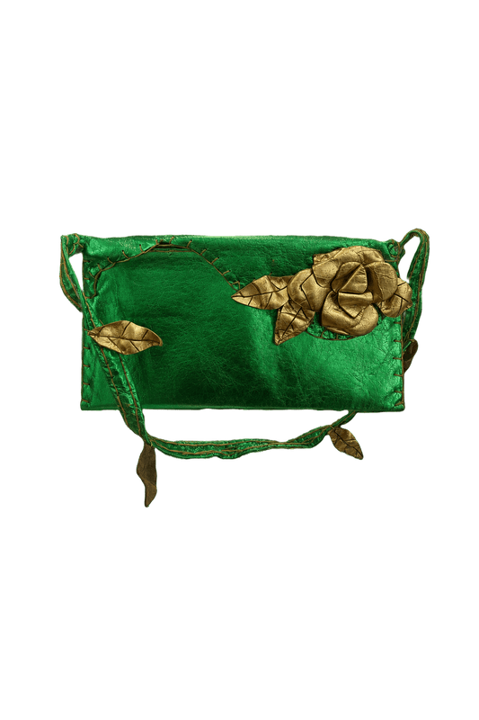 1980s Metallic Green Leather Bag - Front View