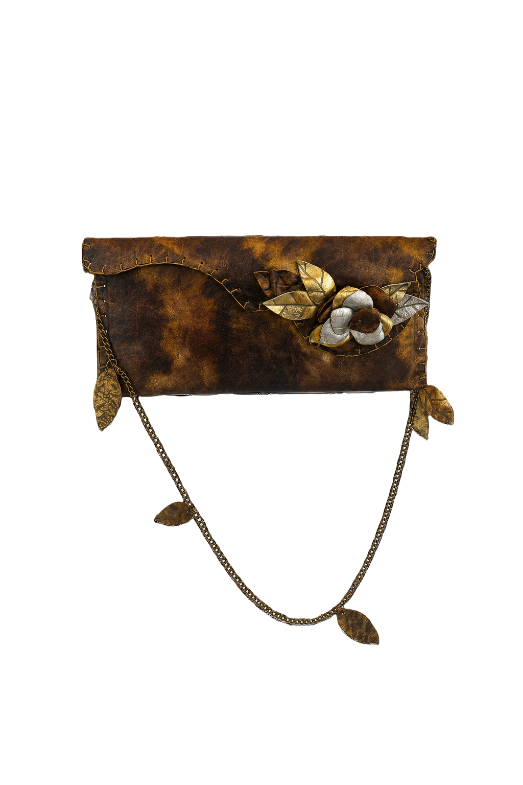1980s Brown Leather Clutch Bag - Front View