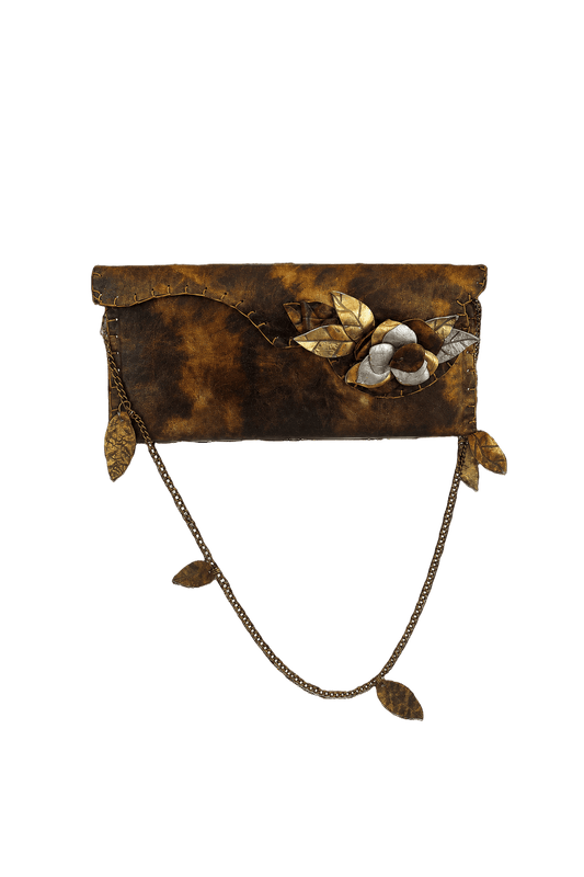 1980s Brown Leather Clutch Bag - Front View